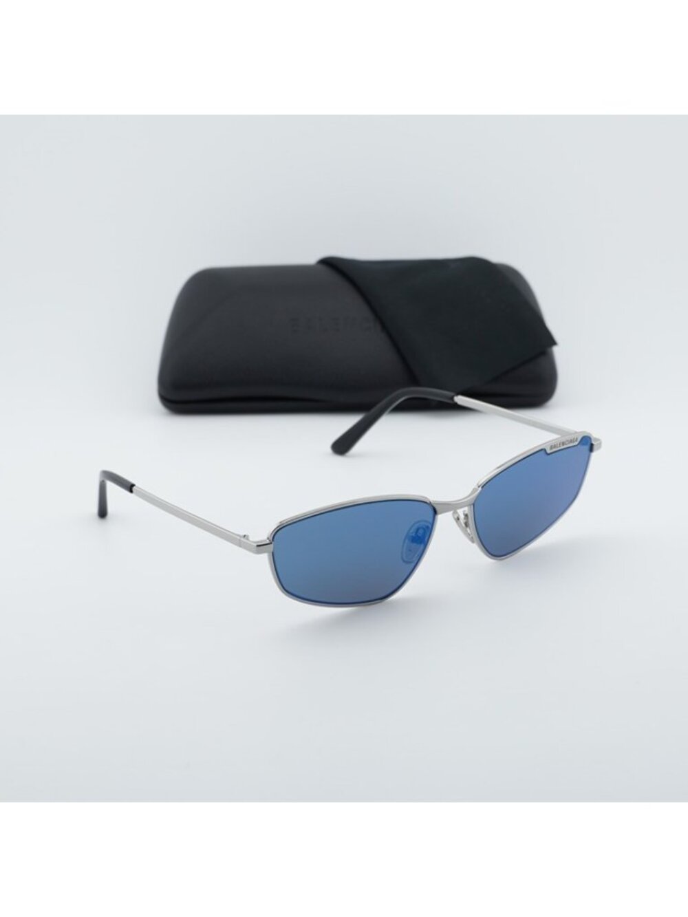 Balenciaga BB0277S 003 Unisex Sunglasses Ruthenium Rectangle Frame, Blue Lenses - Picture 10 of 10